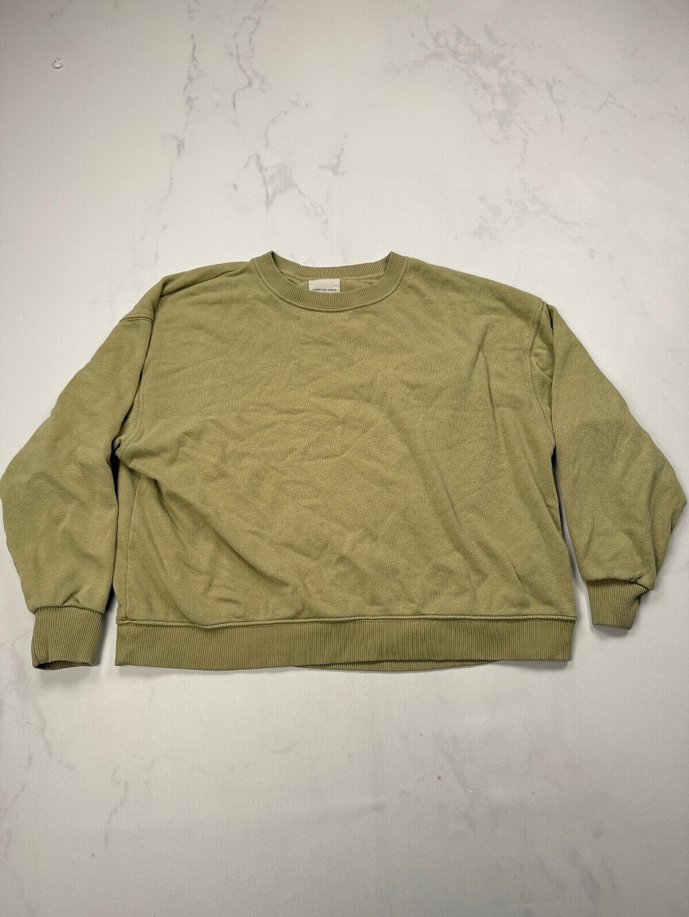 American Eagle Sweatshirt Sweatshirt Olive Modern Classic Style - Womens XS